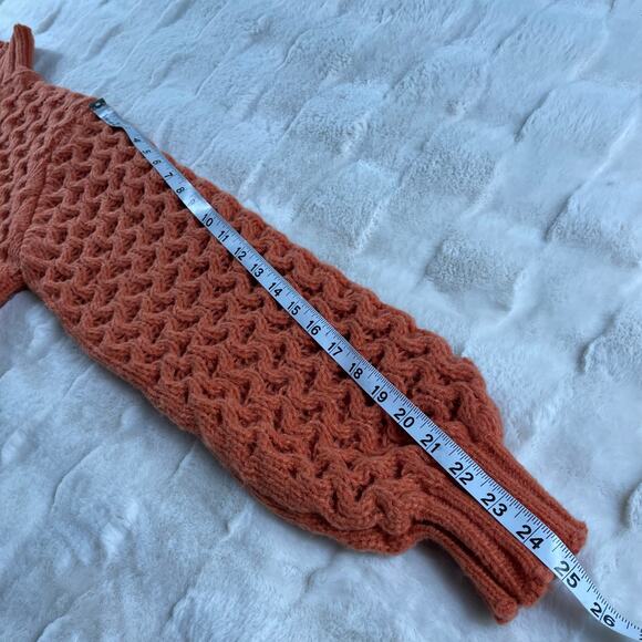 🔥Handmade Cable Knit Turtleneck Orange Pullover Cabin Cottage Retro Sweater - Picture 12 of 13